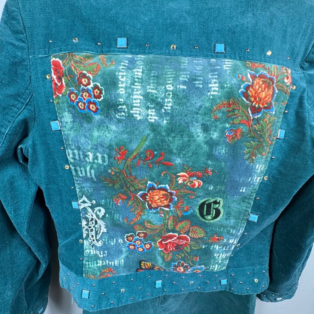 Vintage Teal Corduroy Western Fringe Skirt Set Embroidered Cowgirl 8/12 - Picture 9 of 16